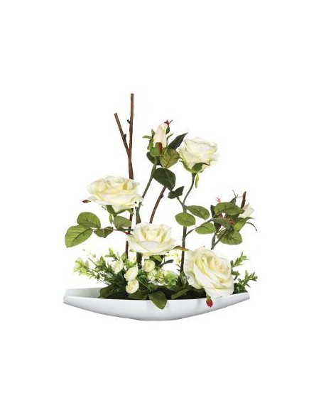 Composition rose coupelle  L. 32,5 x P. 20 x H. 35,5 cm