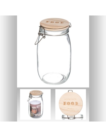 Bocal verre bois 1,5l wording D. 14 x H. 21,5 cm