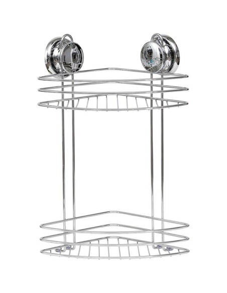 Etagere d'angle metal 2 niveaux sur ventouses   chrome