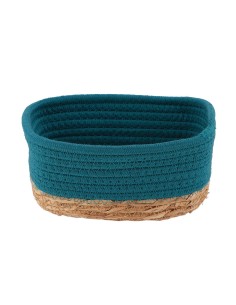 Panier rectangulaire pm coton matiere vegetale 19x11x10 cm   bleu tahitien natur