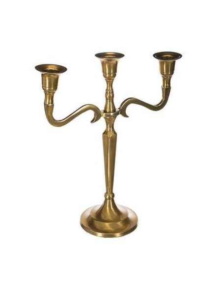 Bougeoir doree 3 tetes h27cm