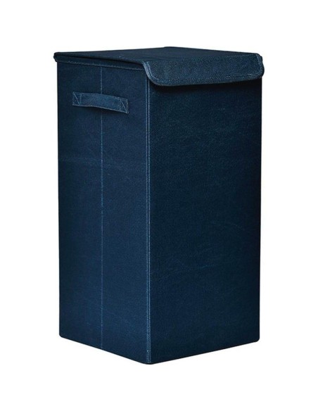 Paniere a linge pliable tissu polyester mdf   bleu canard