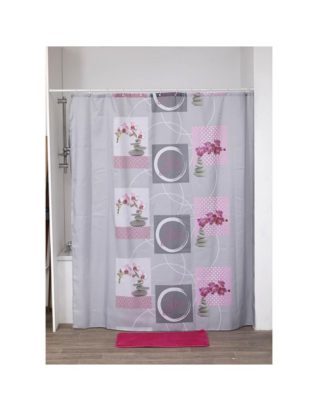 Rideau de douche polyester imprime 180x200cm  12 anneaux pp blanc   naia