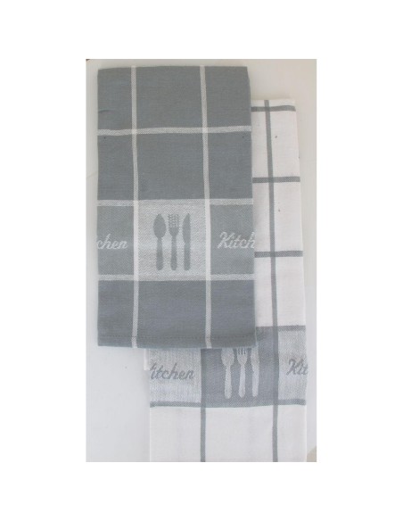 Set 2 torchons paul 50x70cm coton   blanc gris