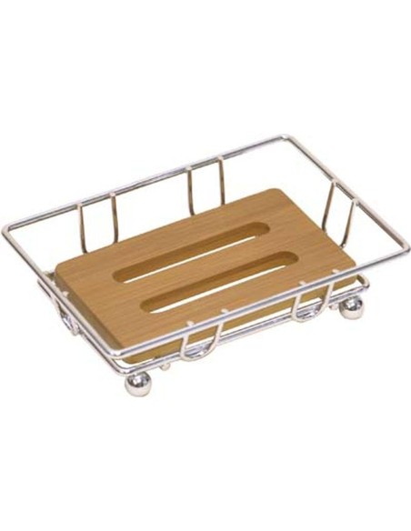 Porte savon structure metal   base en bambou   chrome   bambou