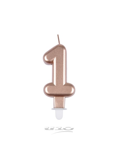 Bougie anniversaire chiffre 1 avec support plastique h7,5cm rose gold