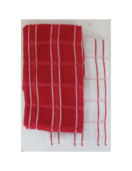 Set 2 essuie mains andrew 50x50cm coton   rouge blanc
