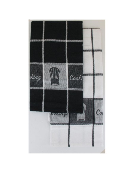 Set 2 torchons cooking 50x70cm coton   blanc noir