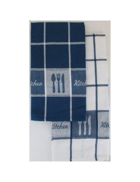 Set 2 torchons paul 50x70cm coton   blanc bleu