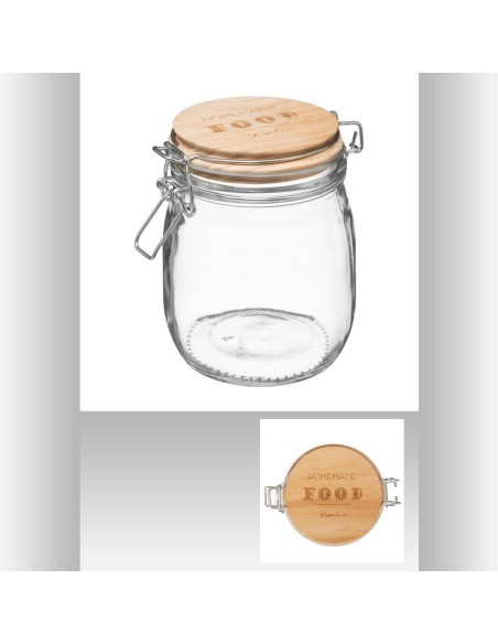 Bocal verre bois 0,75l wording D. 13,5 x H. 14 cm