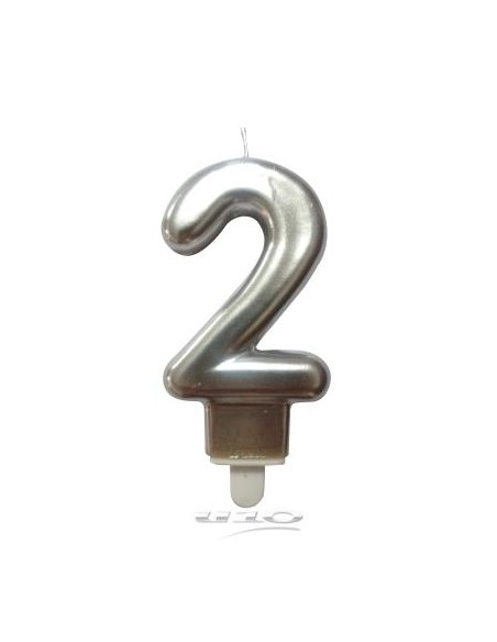 Bougie anniversaire chiffre 2 avec support 