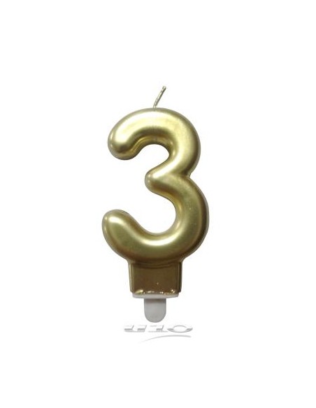 Bougie anniversaire chiffre 3 avec support plastique h7,5cm or