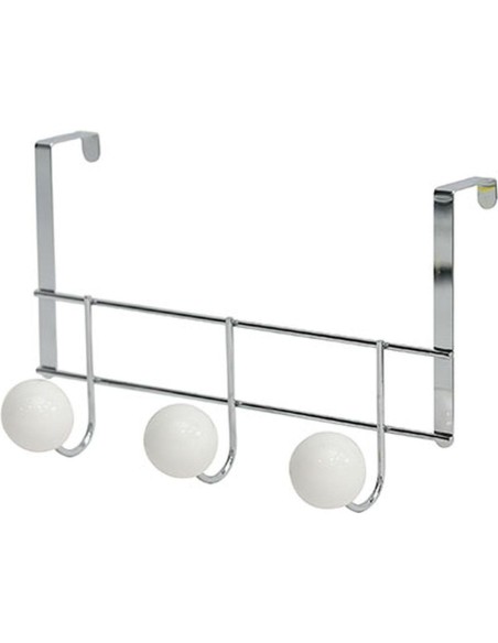 Patere metal 3 boules resine blanche gros diametre   chrome blanc