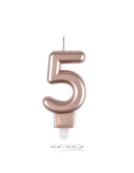Bougie anniversaire chiffre 5 avec support plastique h7,5cm rose gold