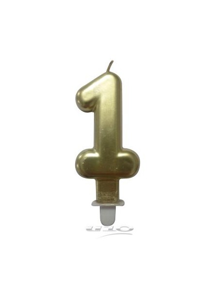 Bougie anniversaire chiffre 1 avec support plastique h7,5cm or