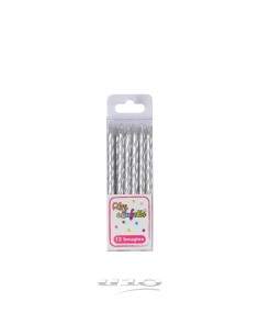 Set de 12 bougies metalliques avec support h6cm argent