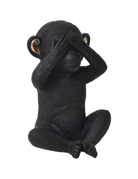 Singe de la sagesse en resine version vue   noir or