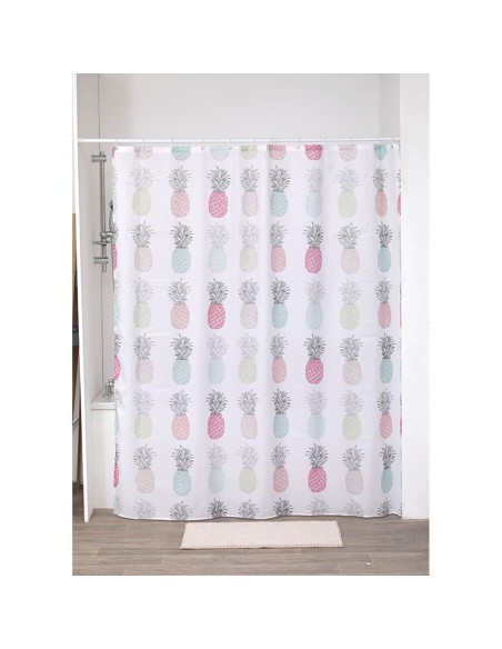 Rideau de douche polyester imprime 180x200cm  12 anneaux pp blanc   salvador