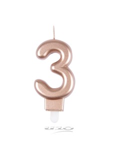 Bougie anniversaire chiffre 3 avec support plastique h7,5cm rose gold