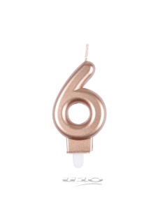Bougie anniversaire chiffre 6 avec support plastique h7,5cm rose gold