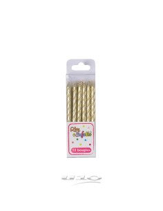 Set de 12 bougies metallique avec support plastique h6cm or