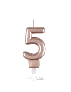 Bougie anniversaire chiffre 5 avec support plastique h7,5cm rose gold