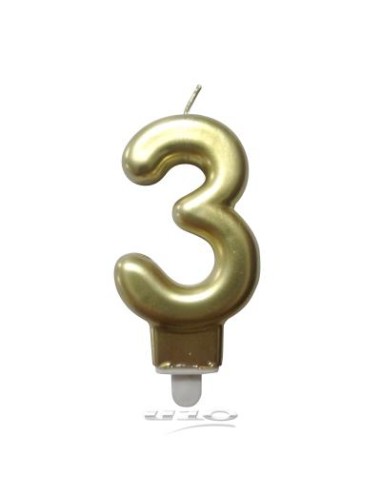 Bougie anniversaire chiffre 3 avec support plastique h7,5cm or