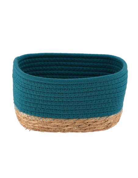 Panier rectangulaire mm coton matiere vegetale 21x13x12 cm   bleu tahitien natur