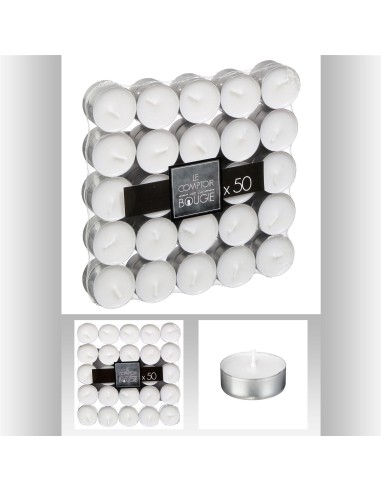Bougie cp blanc carton x50 D. 3,7 x H. 1,8 cm