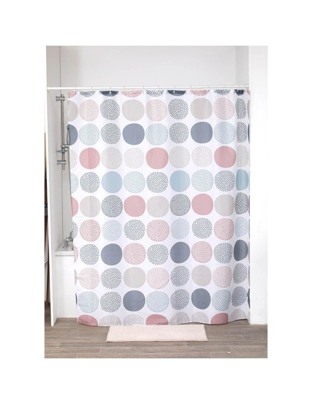 Rideau de douche polyester imprime 180x200cm  12 anneaux pp blanc   gaia