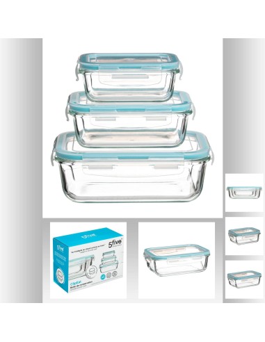 Boite rect verre x3 clipeat pm L. 19,5 x P. 13,5 x H. 7 cm