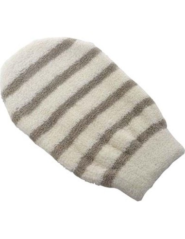 Gant de toilette lin coton   raye creme  taupe