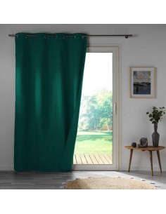 Rideau a oeillets 140 x 260 cm 100% occultant microfibre unie obscure emeraude