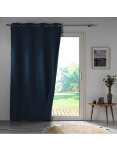 Rideau a oeillets 140 x 260 cm 100% occultant microfibre unie obscure marine