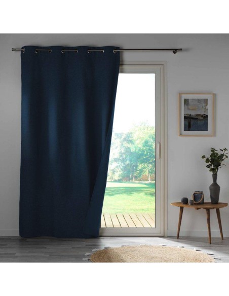 Rideau a oeillets 140 x 260 cm 100% occultant microfibre unie obscure marine