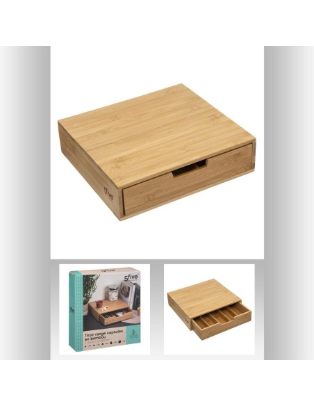 Tiroir porte multi caps bambou L. 34,5 x P. 30,5 x H. 8 cm