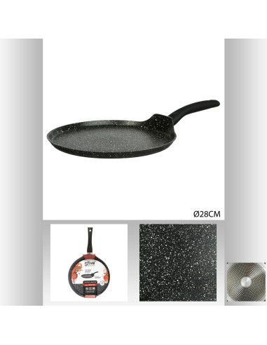 Poele crepe 28 alu forge carac L. 28,5 x P. 47 x H. 5,7 cm