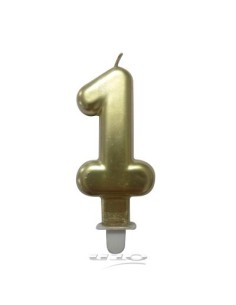 Bougie anniversaire chiffre 1 avec support plastique h7,5cm or