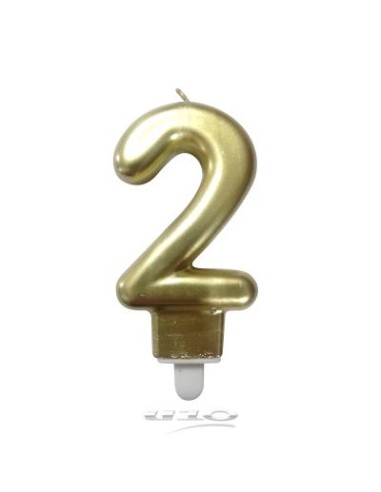 Bougie anniversaire chiffre 2 avec support plastique h7,5cm or