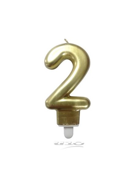 Bougie anniversaire chiffre 2 avec support plastique h7,5cm or