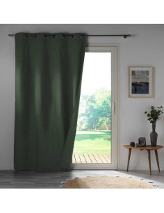 Rideau a oeillets 140 x 260 cm 100% occultant microfibre unie obscure kaki