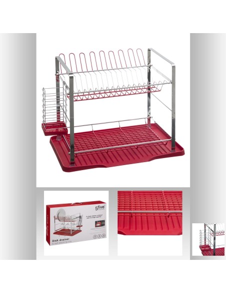 egouttoir 2niv pp+met rouge L. 46,2 x P. 33 x H. 35 cm