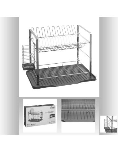 724370b - egouttoir 2niv pp+met gris L. 46,2 x P. 33 x H. 35 cm