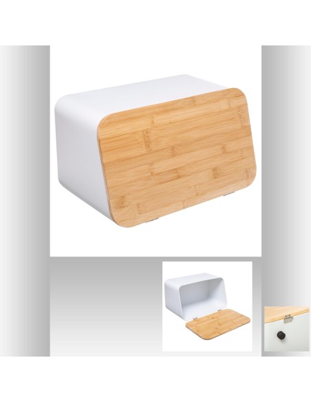 151193a - boite pain fer+bam blc mc L. 37 x P. 22,5 x H. 23,5 cm