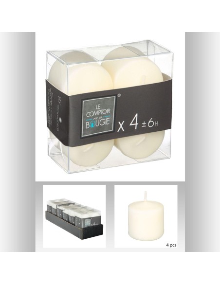 103190-bougie vtv ivoire 3.8x3.8 x4 D. 3,9 x P. 3,5 cm