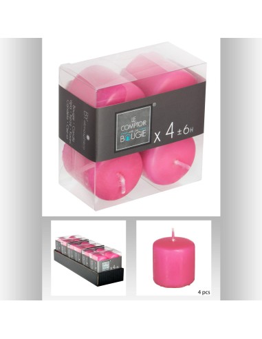 103194-bougie vtv fuchsia 3.8x3.8 x4 D. 3,9 x H. 3,5 cm