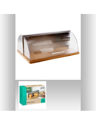 103601 - boite pain inox+ps+bambou L. 39 x P. 26,5 x H. 15,5 cm
