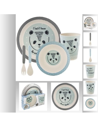 127314b-set repas bambou 5 pcs bleu