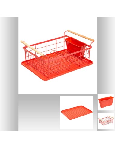 181805e - egouttoir 1niv pp+met rose mc L. 43 x P. 32 x H. 18,6 cm