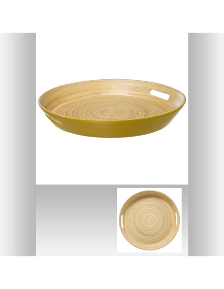 154107k-plateau bambou moutarde 42cm D. 42 x H. 5,5 cm